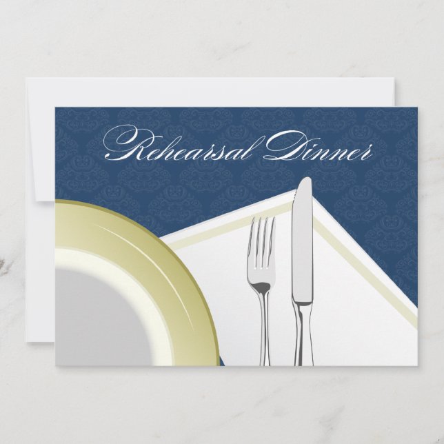 Place Setting Rehearsal Dinner Invitation (navy) (Front)