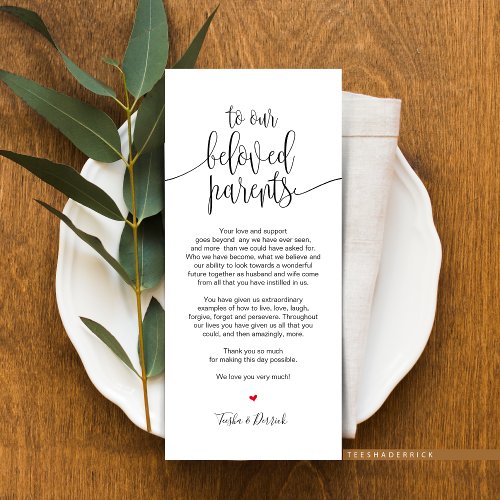 Place Setting Thank You Card for beloved Parents