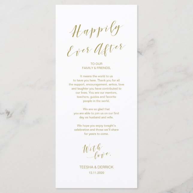 Place Setting Thank you card, modern Script Gold Program (Front)