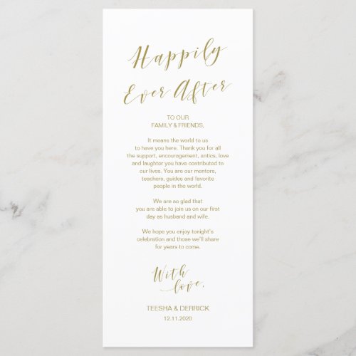 Place Setting Thank you card modern Script Gold Program