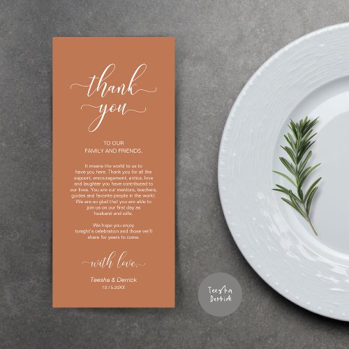 Place Setting Thank You Elegant Copper Brown Card