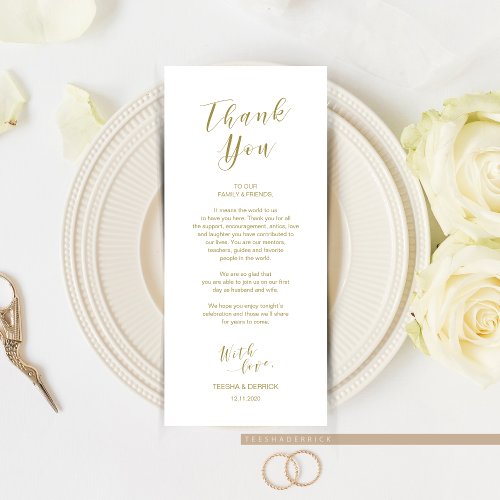 Place Setting Thank you modern script card Gold