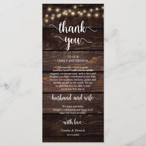 Place Setting Thank You Rustic String lights Card