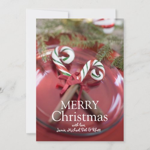Place setting with candy canes holiday card