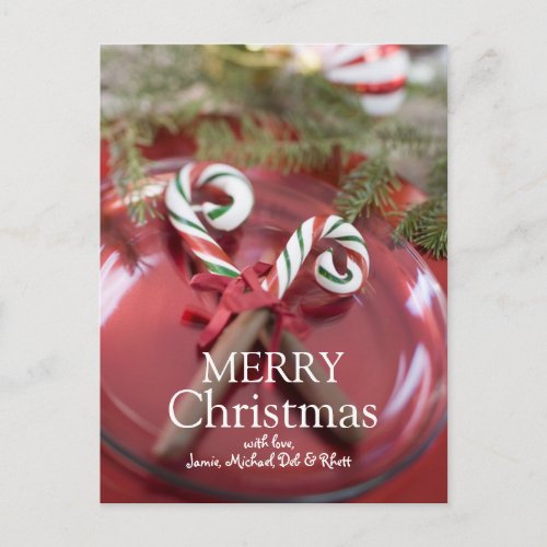 Place setting with candy canes holiday postcard