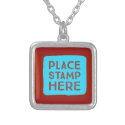 Place Stamp Here Postmodern Red/Aqua Silver Plated Necklace