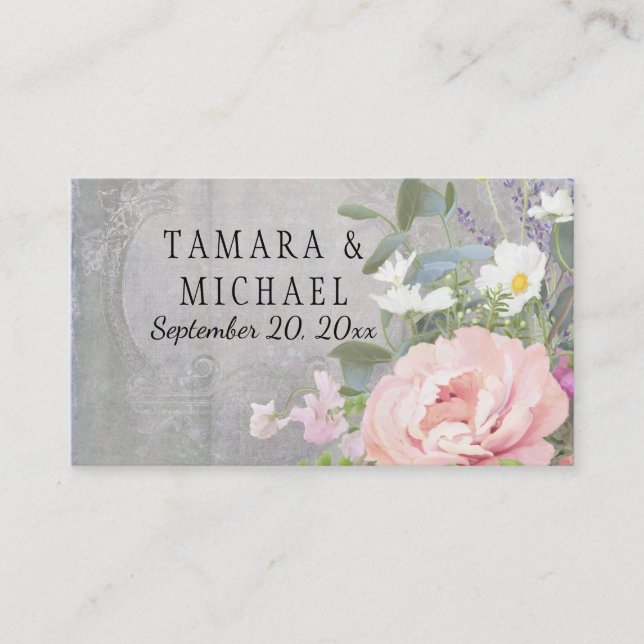 Placecards Bridal Shower Wood Rustic Floral Peony (Front)