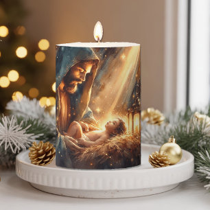 Placed In a Manger Christmas Pillar Candle
