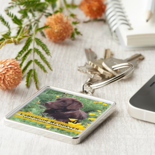 Placeholder Chocolate Lab Custom Photo and Text Keychain