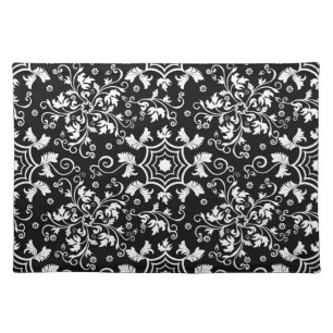 Placemat-Black & White Floral Cloth Placemat