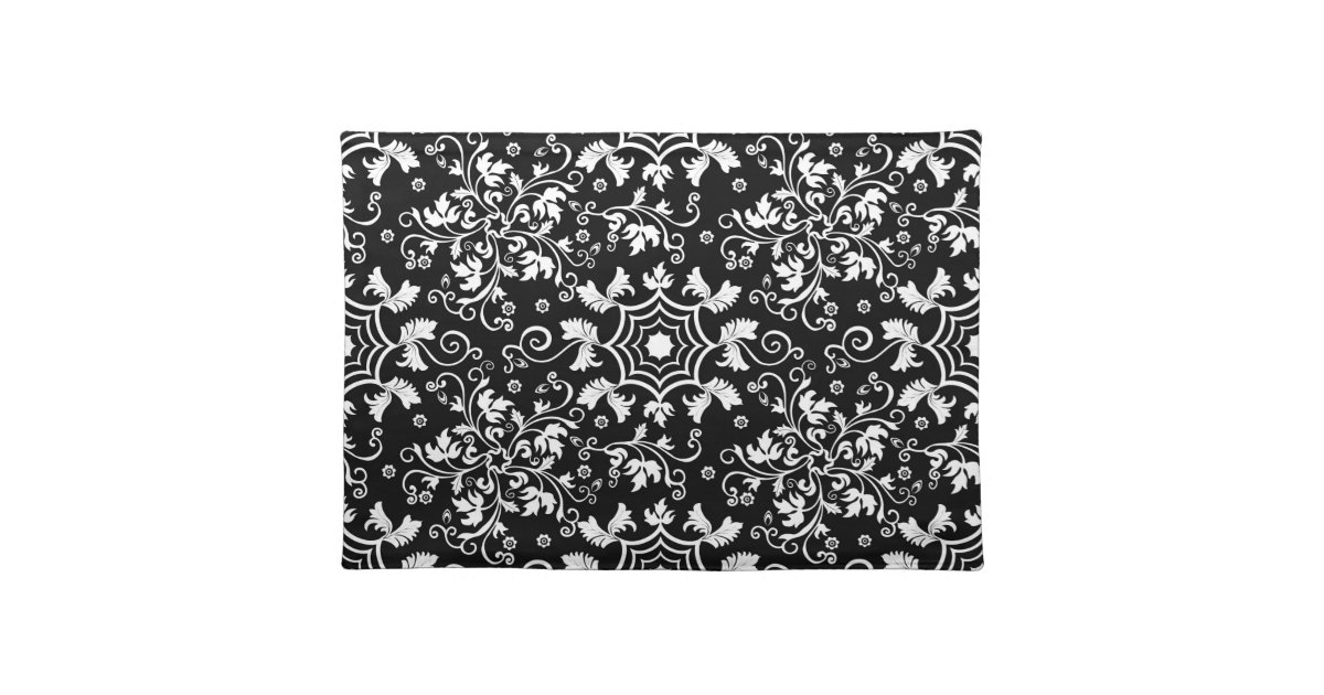 PlacematBlack & White Floral Cloth Placemat Zazzle