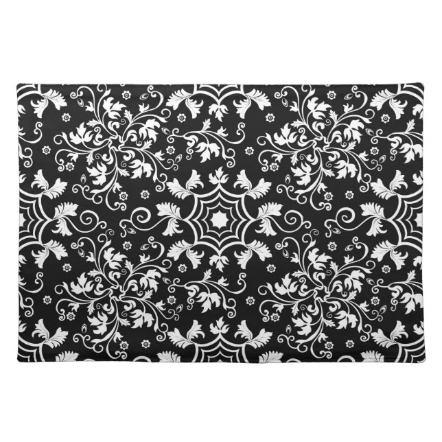 Placemat-Black & White Floral Cloth Placemat (Front)