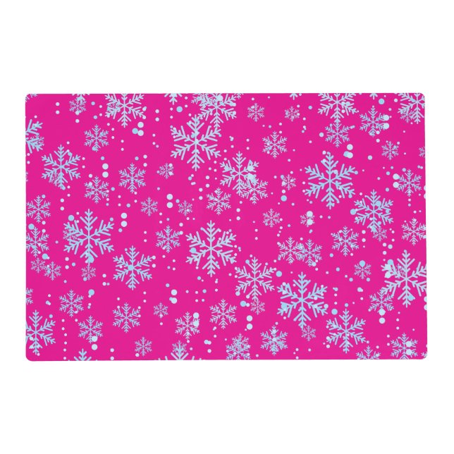 Placemat, Bright Pink with Snowflakes Placemat (Front)