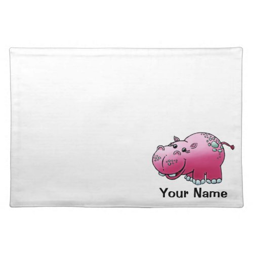 Placemat Cute Hippopotamus Cartoon Name Template Cloth Placemat