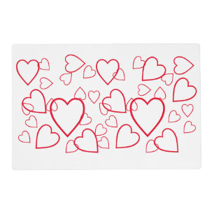 Placemat -  Heart Outlines in Red and White