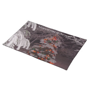 Placemat Holiday Lights on Snowy Christmas Tree