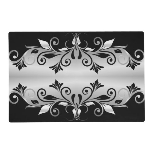 Placemat _ Laminated _ Flourishes Black and Silver