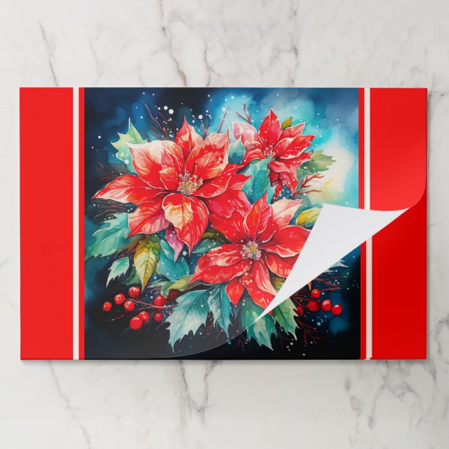 Placemat Large Sheets Christmas Poinsettia Flowers (Folded)