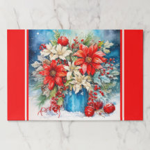 Placemat Large Sheets Christmas Poinsettias