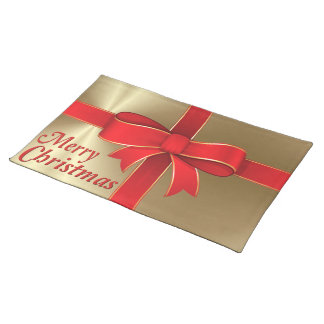 Placemat - Red Bow & Ribbon on Gold