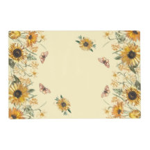 Placemat Sunflowers & Butterflies on Creamy Yellow