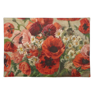 Placemat with vintage flowers, poppies