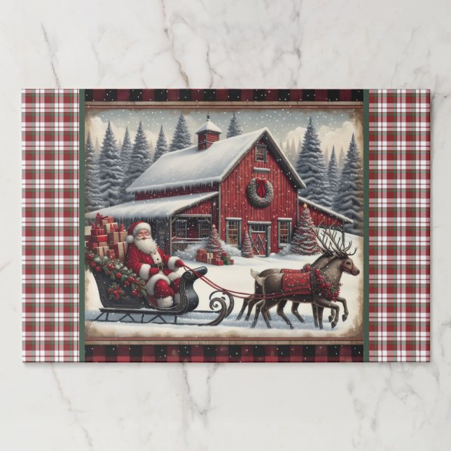 Placemats Christmas Santa Claus Barn 25 Sheets  (Front)