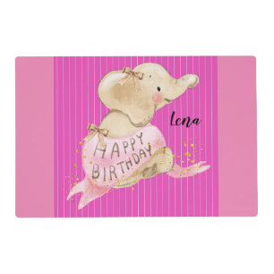 Placemats for Kids Birthday Pink with Elephant