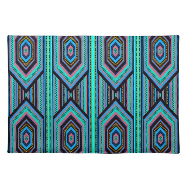Placemats Mexican Inca Colored Stripe Teal Blue (Front)