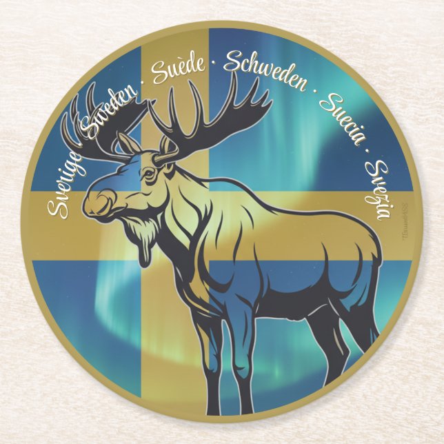 Placemats — Sweden, moose Round Paper Coaster (Front)