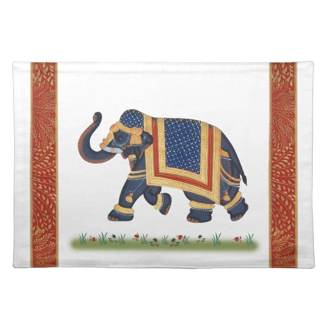 Placemats white blue gold india Elephant (Front)