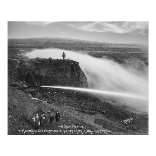 Placer Gold Mining with Water Monitor Cannons 1910 Photo Print