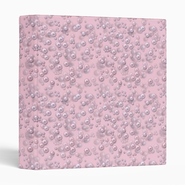 Placers of white-pink pearls on pink velvet 3 ring binder (Front/Spine)