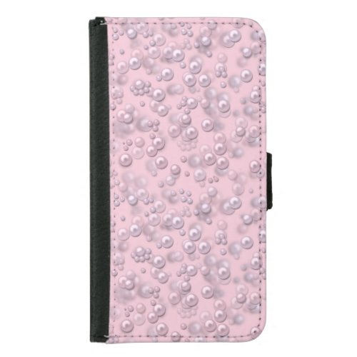Placers of white_pink pearls on pink velvet samsung galaxy s5 wallet case