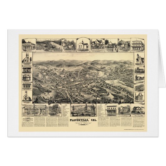 Placerville, CA Panoramic Map - 1888 Cards (Front Horizontal)