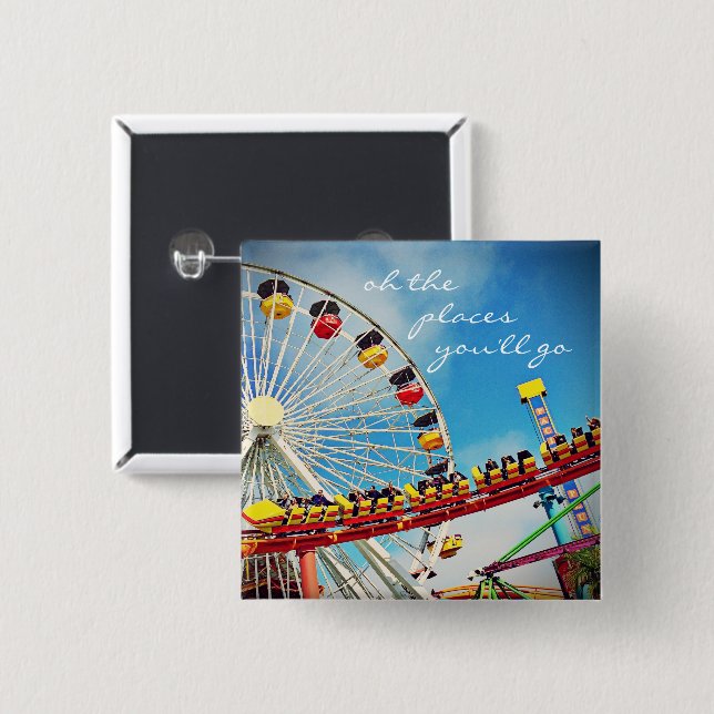 “Places” quote ferris wheel & roller coaster photo Button (Front & Back)