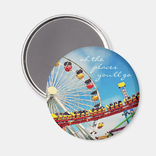 Places quote ferris wheel roller coaster photo magnet (Front/Back)