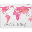 Places She Will Go Quote Pink Watercolor World Map iPad Smart Cover Places She Will Go Quote Pink Watercolor World Map iPad Smart Cover