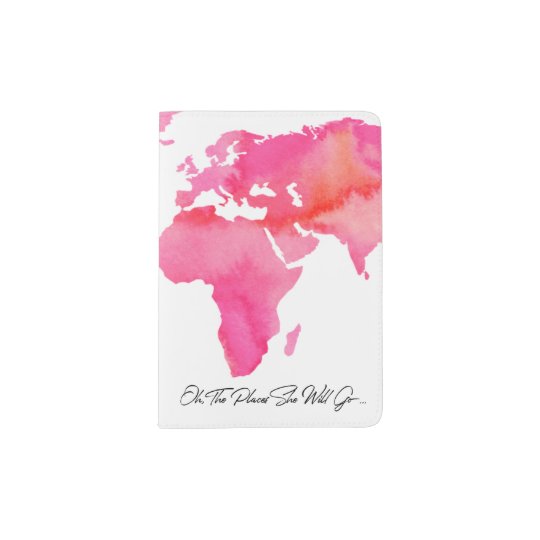 Places She Will Go Quote Pink Watercolor World Map ...