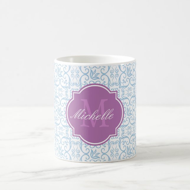 Placid Blue Damask Monogram Mug (Center)