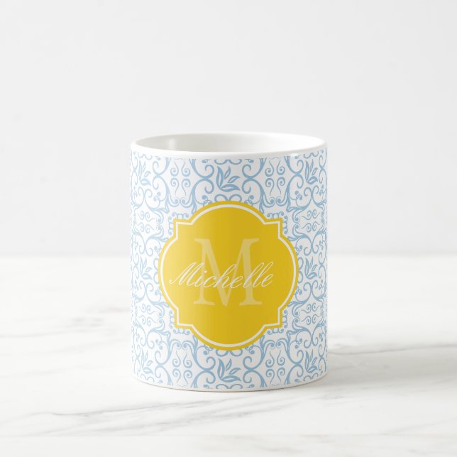 Placid Blue Damask Monogram Mug (Center)