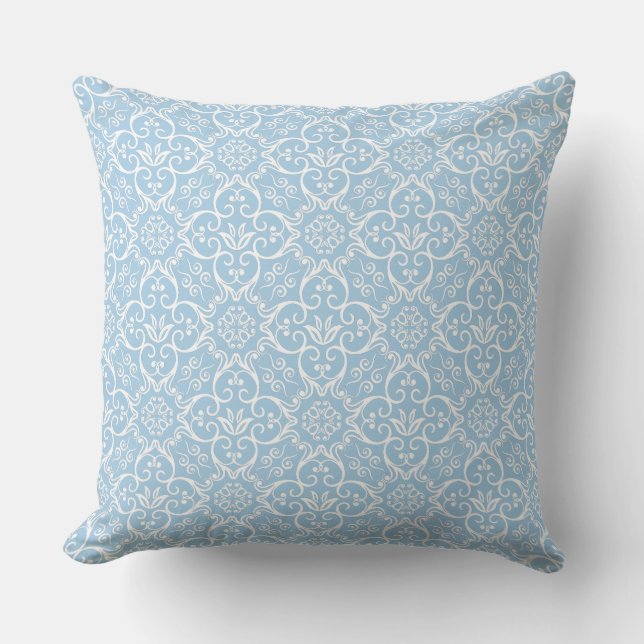 Placid Blue & White Damask Pillow (Front)
