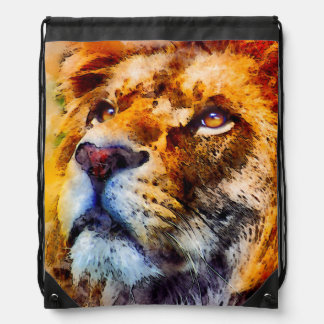 Placid Lion Face Drawstring Bag