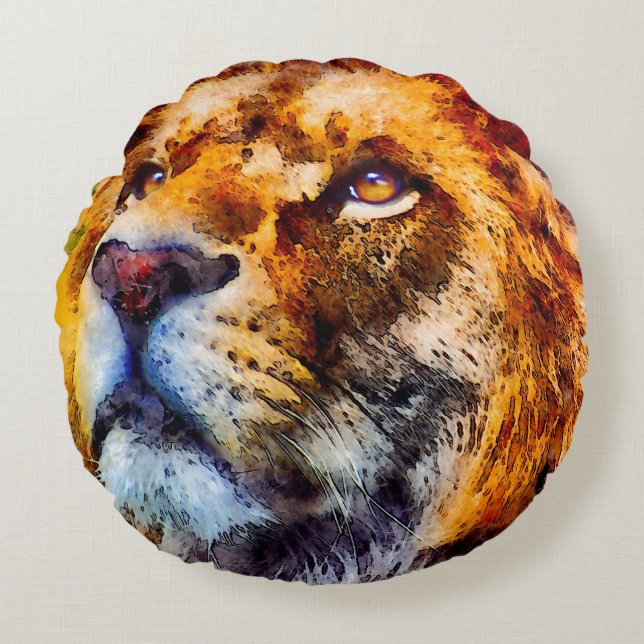 Placid Lion Face Round Pillow (Front)