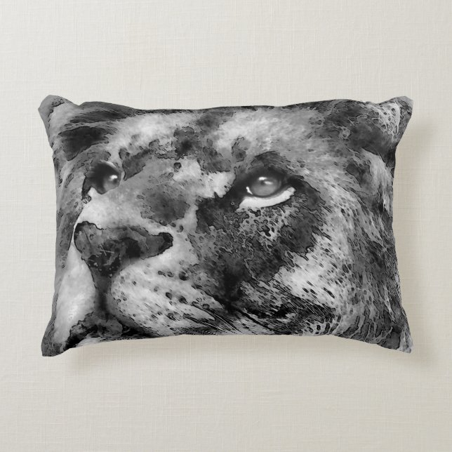 Placid Lion Face Silver Accent Pillow (Front)