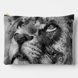 Placid Lion Face Silver Accessory Pouch