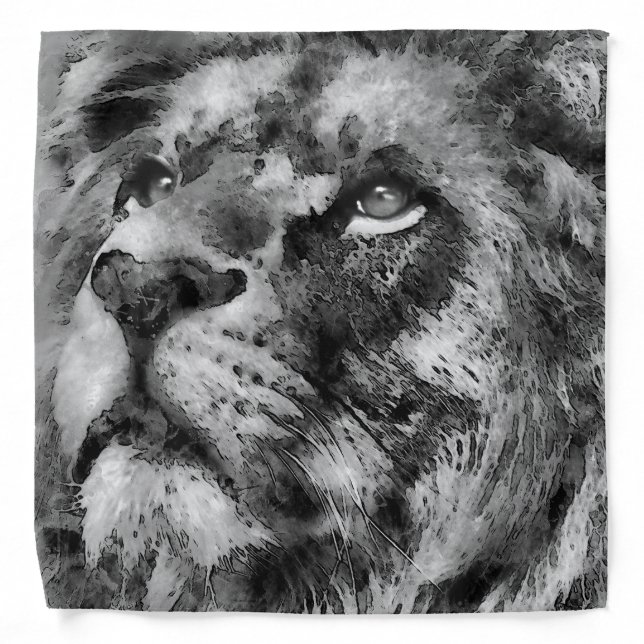 Placid Lion Face Silver Bandana (Front)