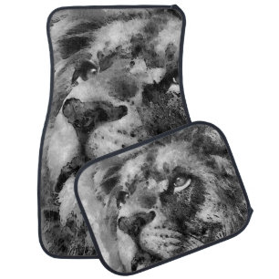 Placid Lion Face Silver Car Floor Mat