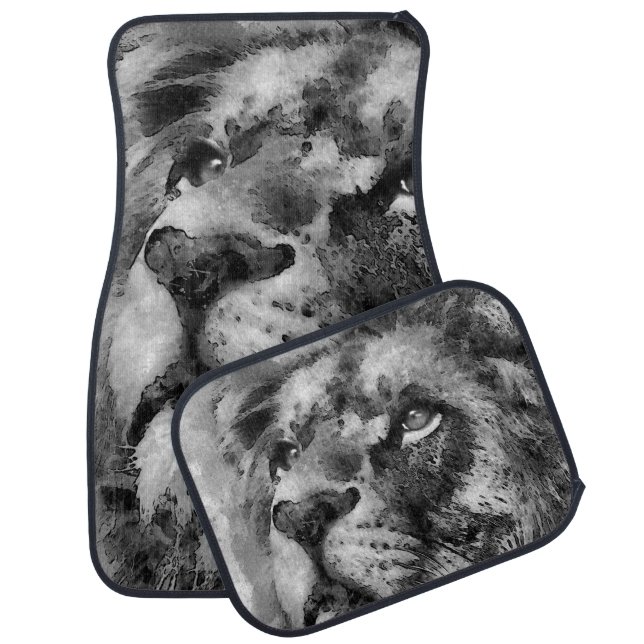 Placid Lion Face Silver Car Floor Mat (Set)
