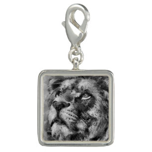 Placid Lion Face Silver Charm